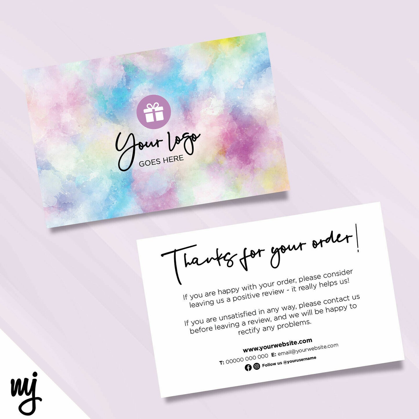 Custom Printed Ebay/etsy Thank You Cards | Watercolour Pink Purple Mermaid Style