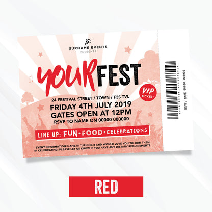 Personalised Festival Vip Ticket Style Birthday Party Invitations | Kids/adults!