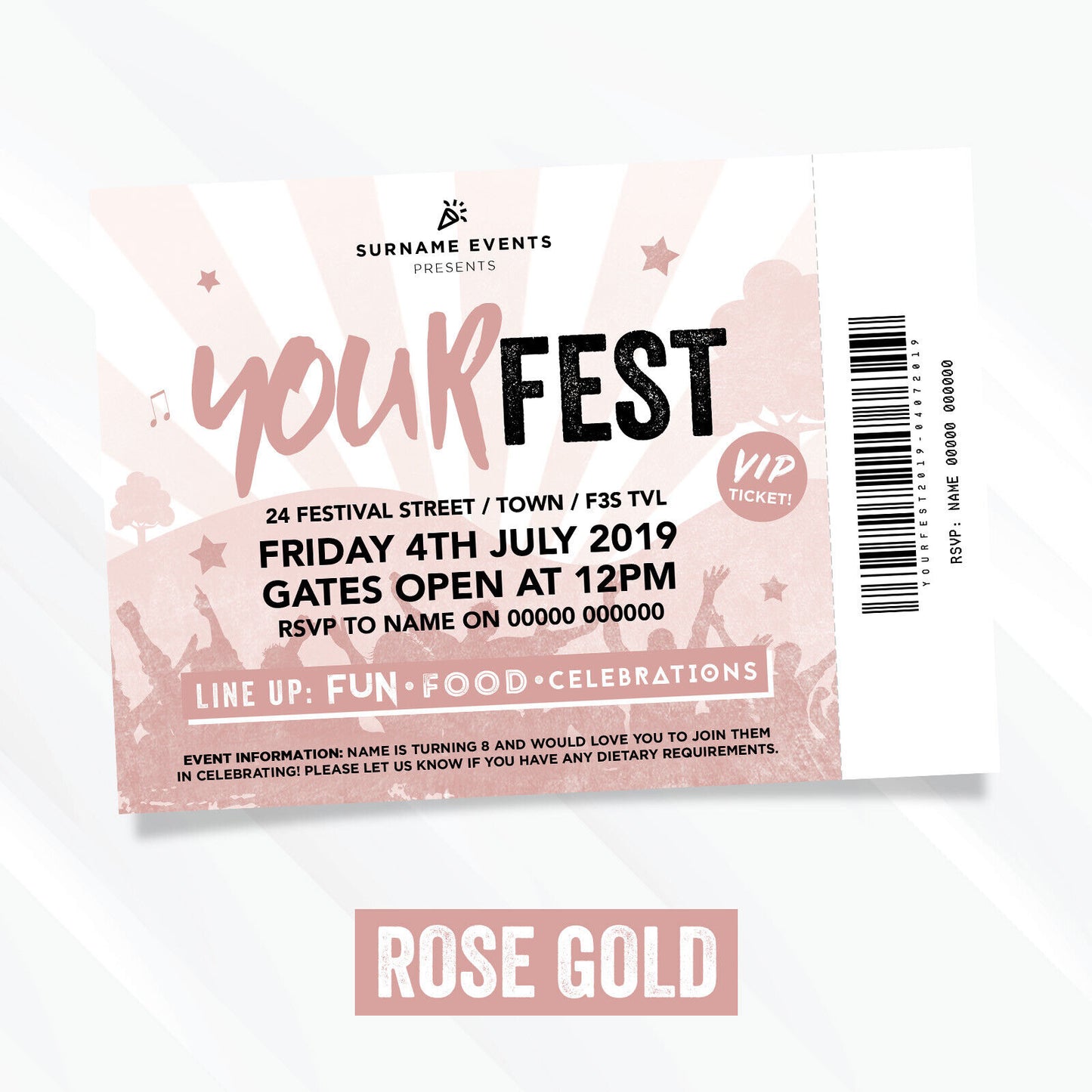Personalised Festival Vip Ticket Style Birthday Party Invitations | Kids/adults!