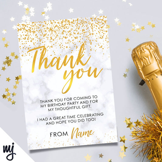 Personalised Party Thank You Cards | Marble Gold Glitter Style | Any Message!
