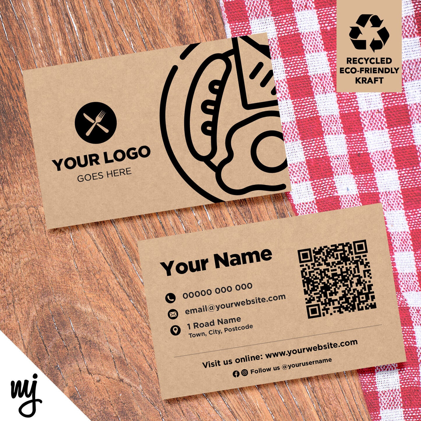 Kraft Business Cards Eco Recyclable | Cafe Breakfast Greasy Spoon Fry Up 05