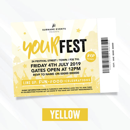Personalised Festival Vip Ticket Style Birthday Party Invitations | Kids/adults!