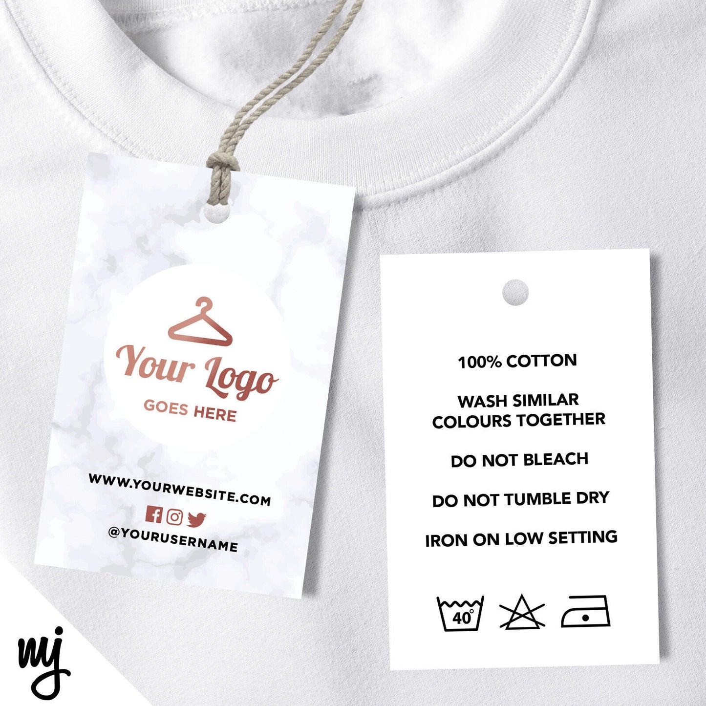 Custom Clothing Swing Tags Cards Printing | Marble Rose Gold Modern Style