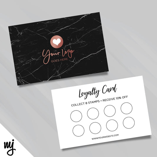 Custom Loyalty Card Printing | Black Marble Rose Gold Generic Modern Design