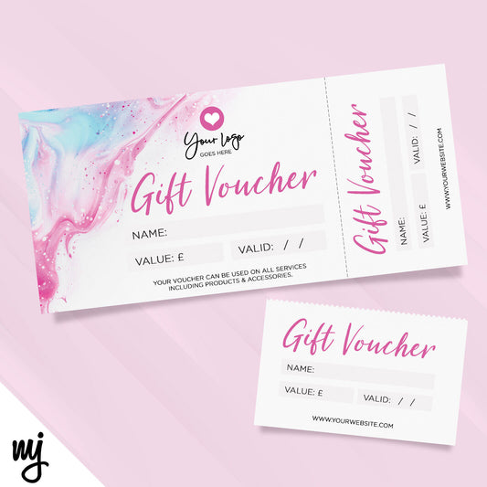 CUSTOM PRINTED GIFT VOUCHERS | PERFORATED | PINK BLUE WAX FEMININE ABSTRACT