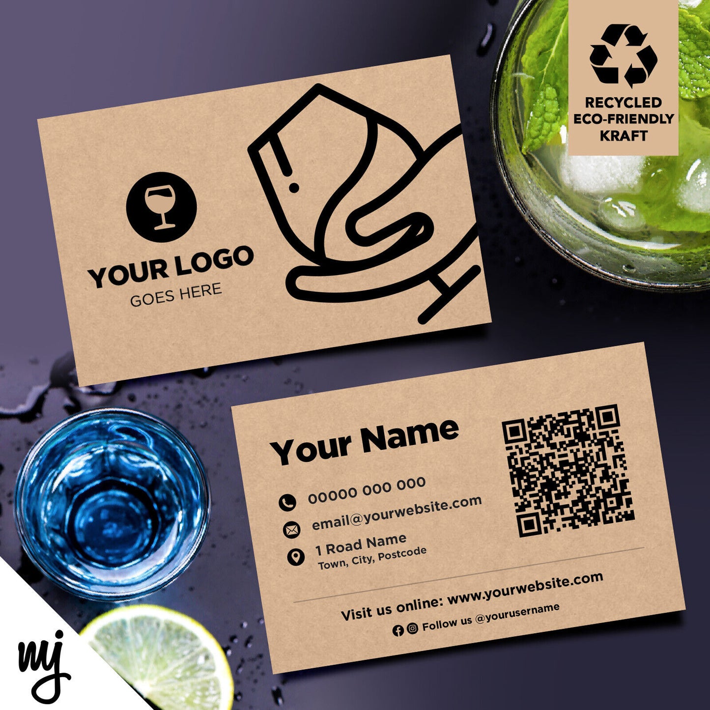 Kraft Business Cards Eco Recyclable | Wine Bar Pub Restaurant Food Drink 02