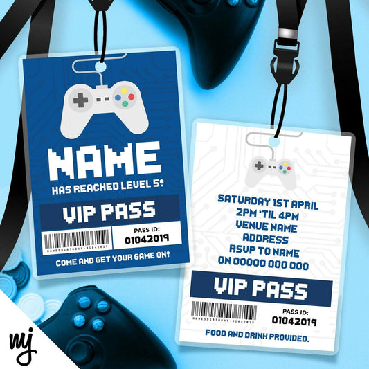 Gaming Controller Party Vip Passes & Lanyards | Blue