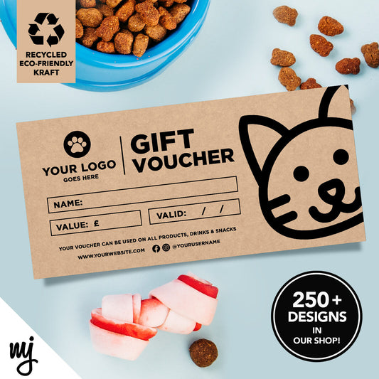Custom Recyclable Kraft Gift Vouchers | Pet Shop Supplies Cat Kitten Sitting