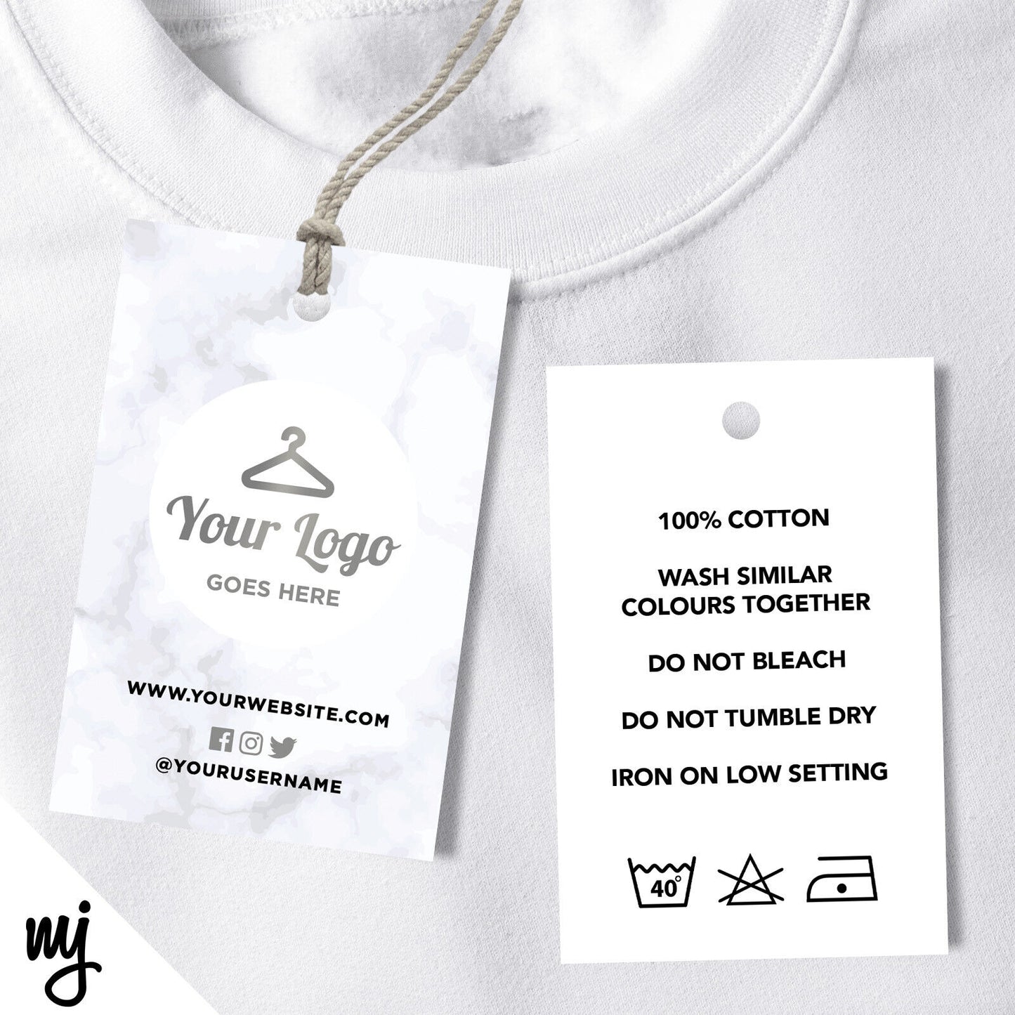Custom Clothing Swing Tags Cards Printing | Marble Silver Modern Style