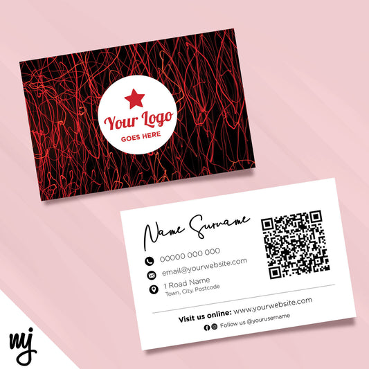 Custom Business Card Printing | Red Black Line Messy Pattern Modern
