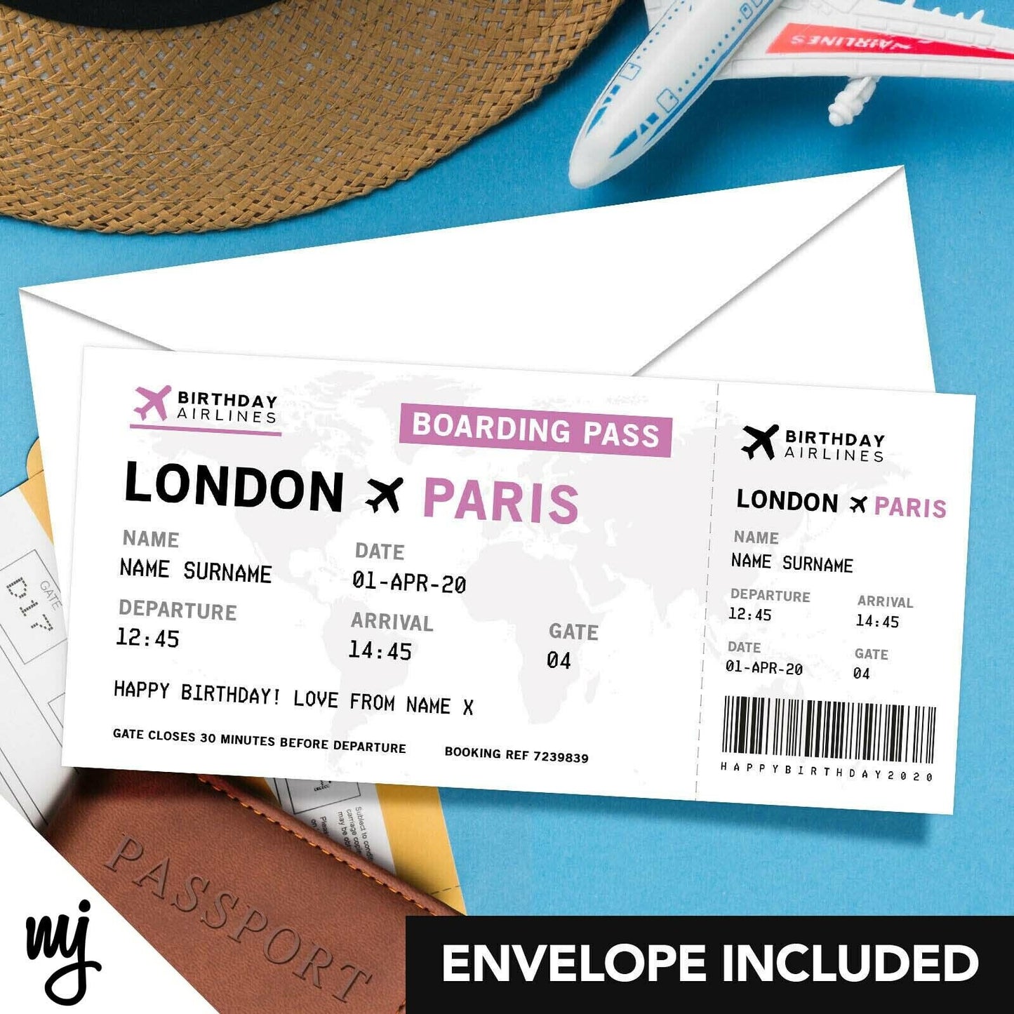 Personalised Mock Plane Ticket Gift