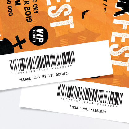 Personalised 'spookfest' Halloween Festival Ticket Style Party Invitations