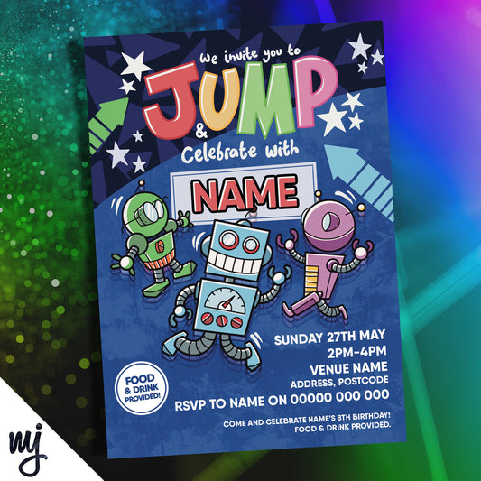 PERSONALISED BOUNCE JUMP TRAMPOLINE KIDS FUN PARTY INVITATIONS  | ANY INFO!