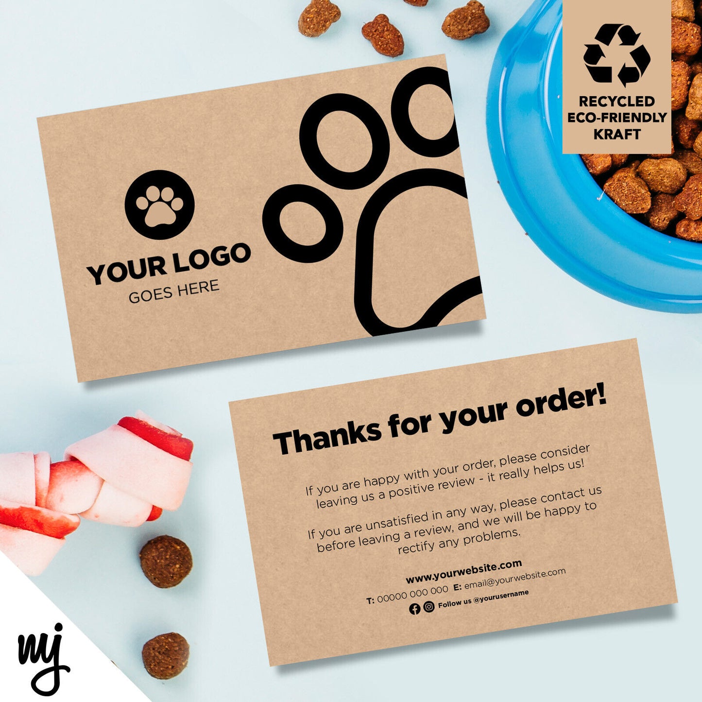 Kraft Thank You Cards Eco Recyclable | Pet Shop Supplies Dog Cat Sitting Paw 03