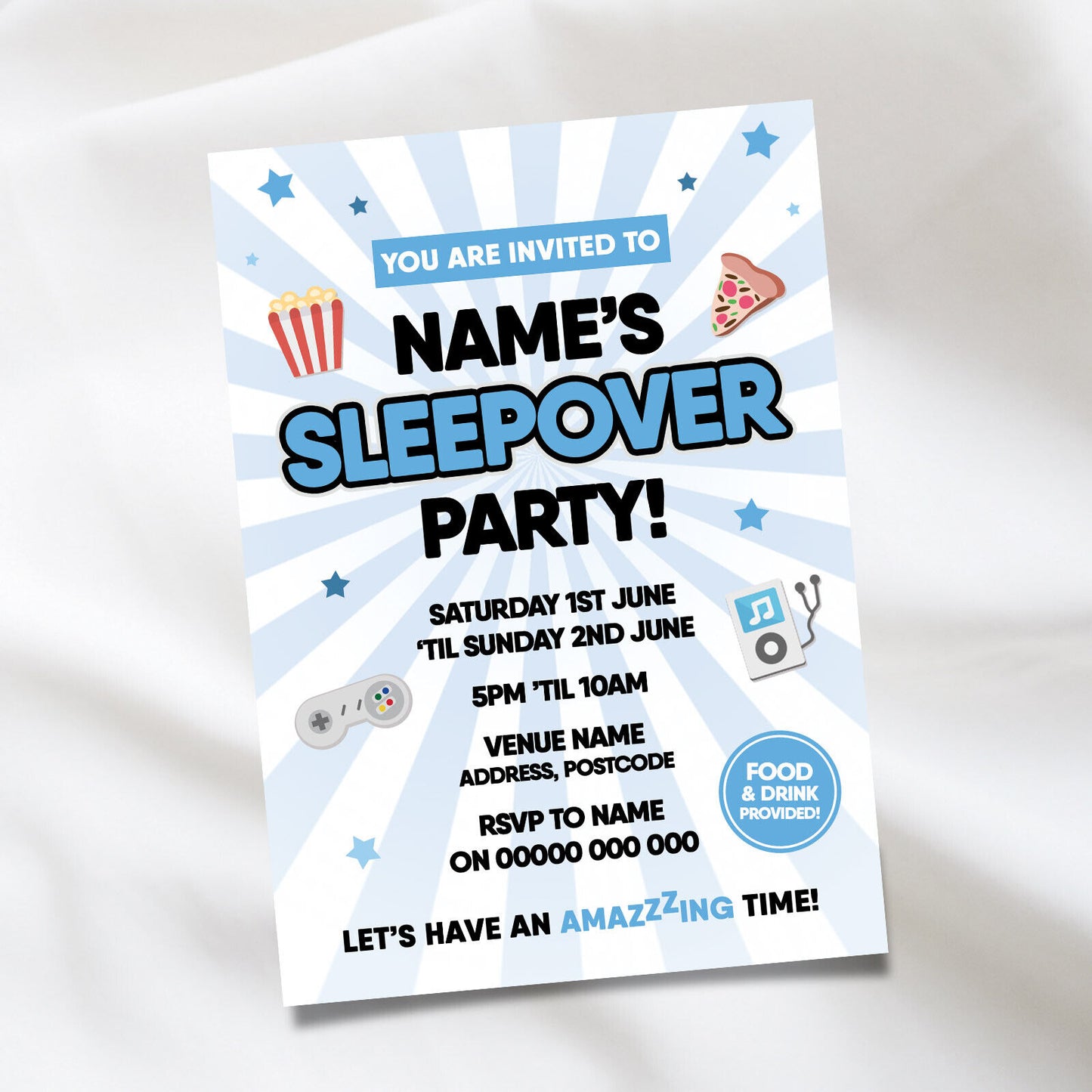 Personalised Sleepover Slumber Party Invitations For Boys/girls | Any Info!