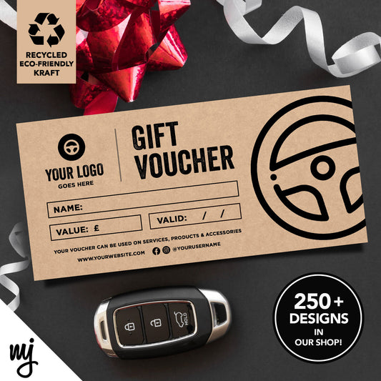 Custom Recyclable Kraft Gift Vouchers | Car Vehicle Valet Showroom Driving 01