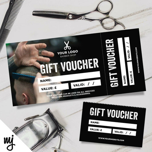 CUSTOM PRINTED GIFT VOUCHERS | PERFORATED | BARBER HAIRDRESSER BUSINESS MEN MAN