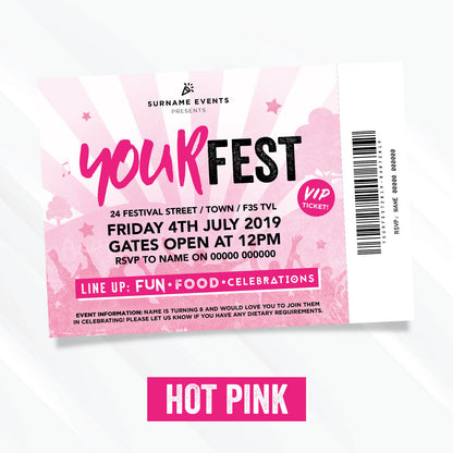 Personalised Festival Vip Ticket Style Birthday Party Invitations | Kids/adults!