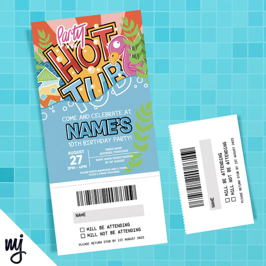 Personalised Hot Tub Party Spa Pool Pamper Ticket Invitations | Perforated Stub!