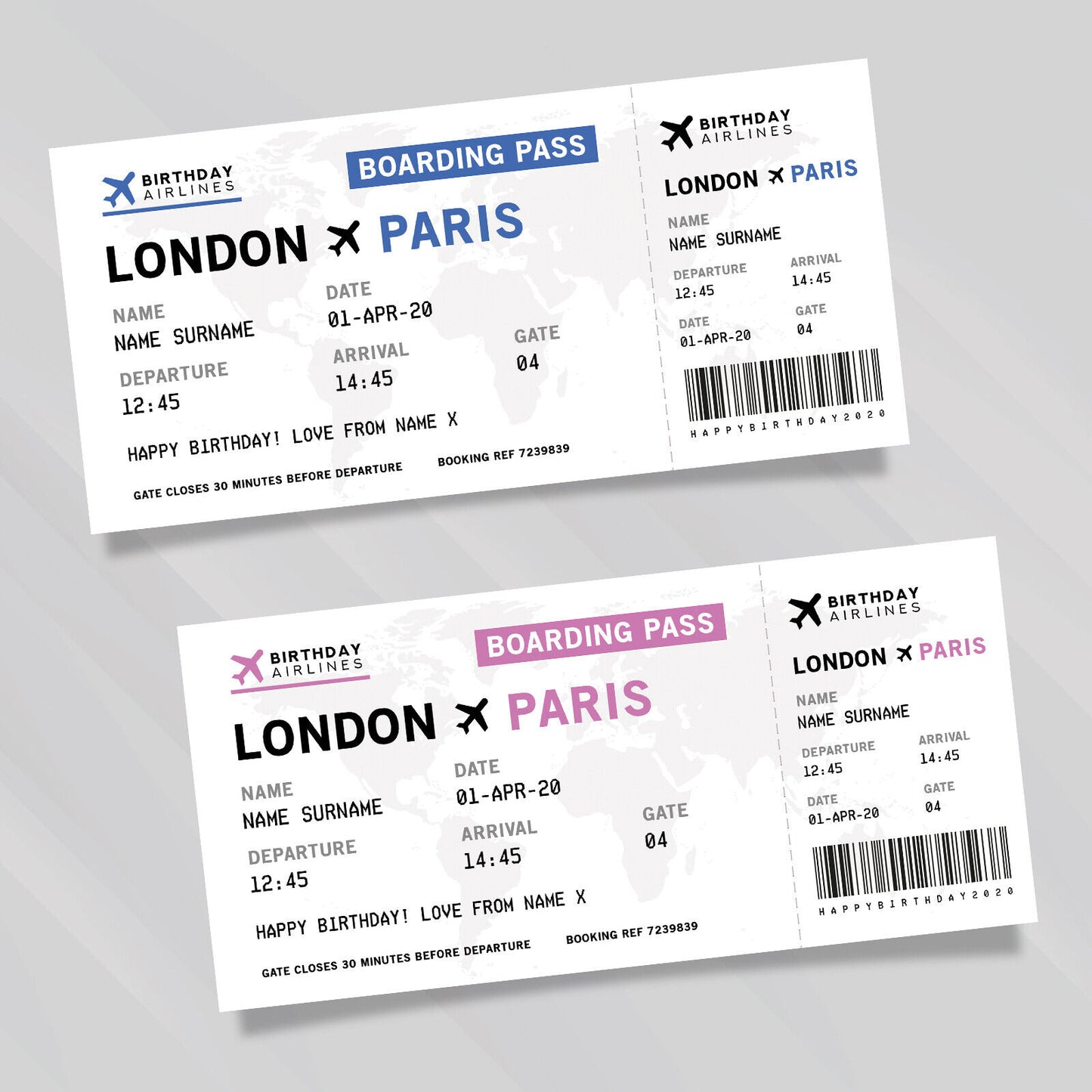 Personalised Mock Plane Ticket Gift