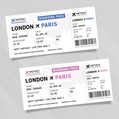 Personalised Mock Plane Ticket Gift