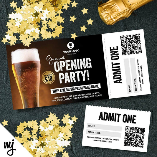 Custom Pub Bar Opening Party Reopening Ticket Printing | Perforated Stubs | 01