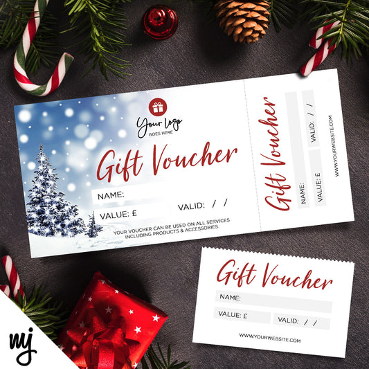 Custom Printed Gift Vouchers | Perforated | Christmas Holidays Snow Scene Blue