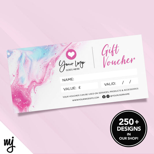 Custom Printed Business Gift Vouchers | Pink Blue Wax Feminine Abstract