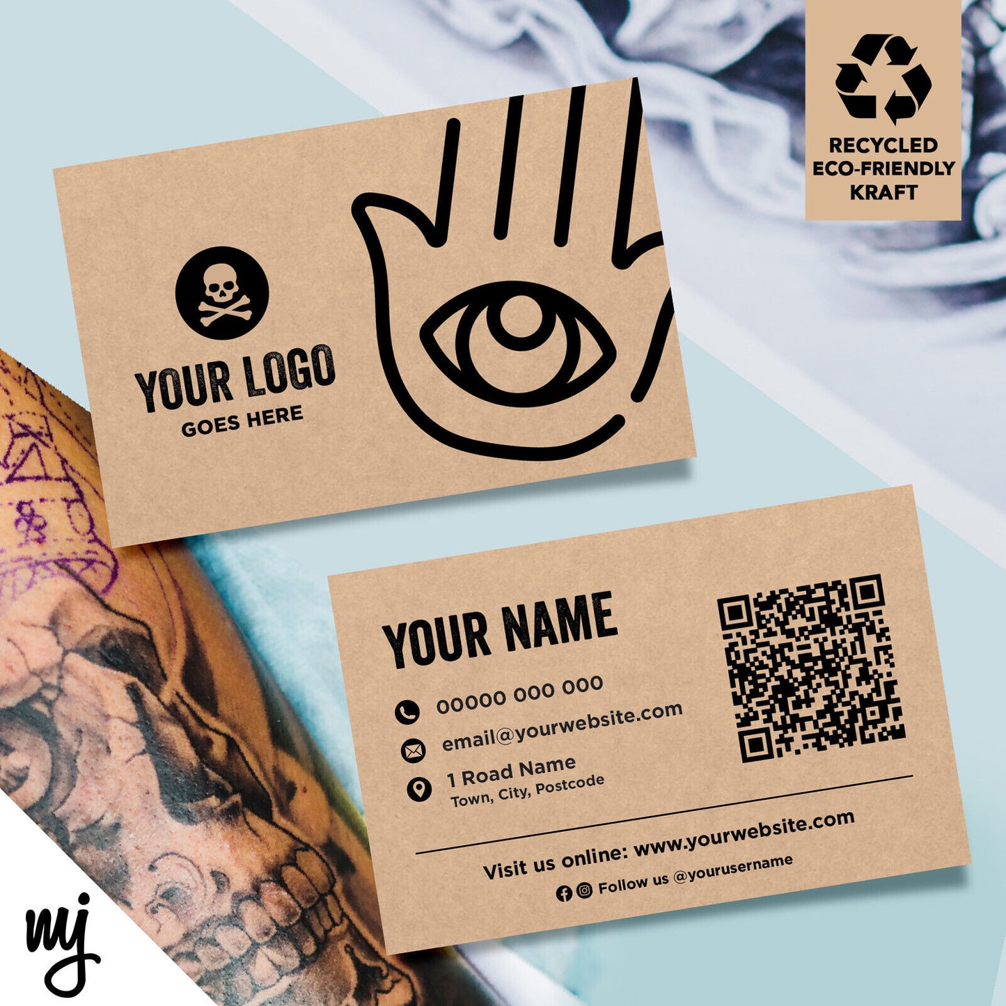 Kraft Business Cards Eco Recyclable | Tattoo Artist Shop Studio Ink Tat 03