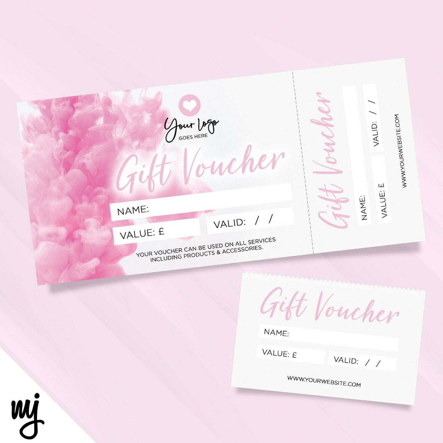 Custom Printed Gift Vouchers | Perforated | Pink White Smoke Feminine Generic