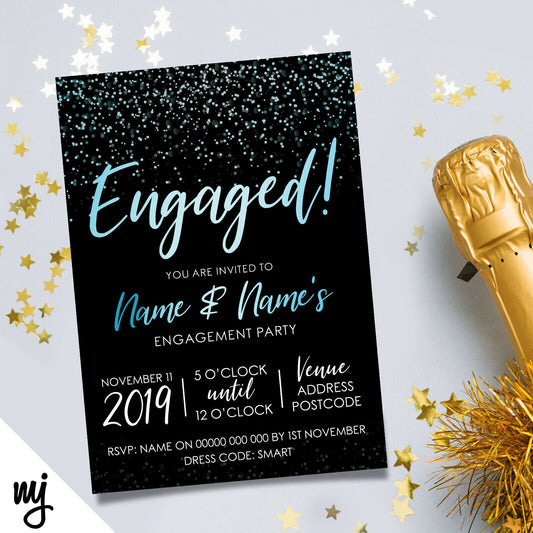 Personalised 'engaged' Engagement Party Invitations | Black & Blue
