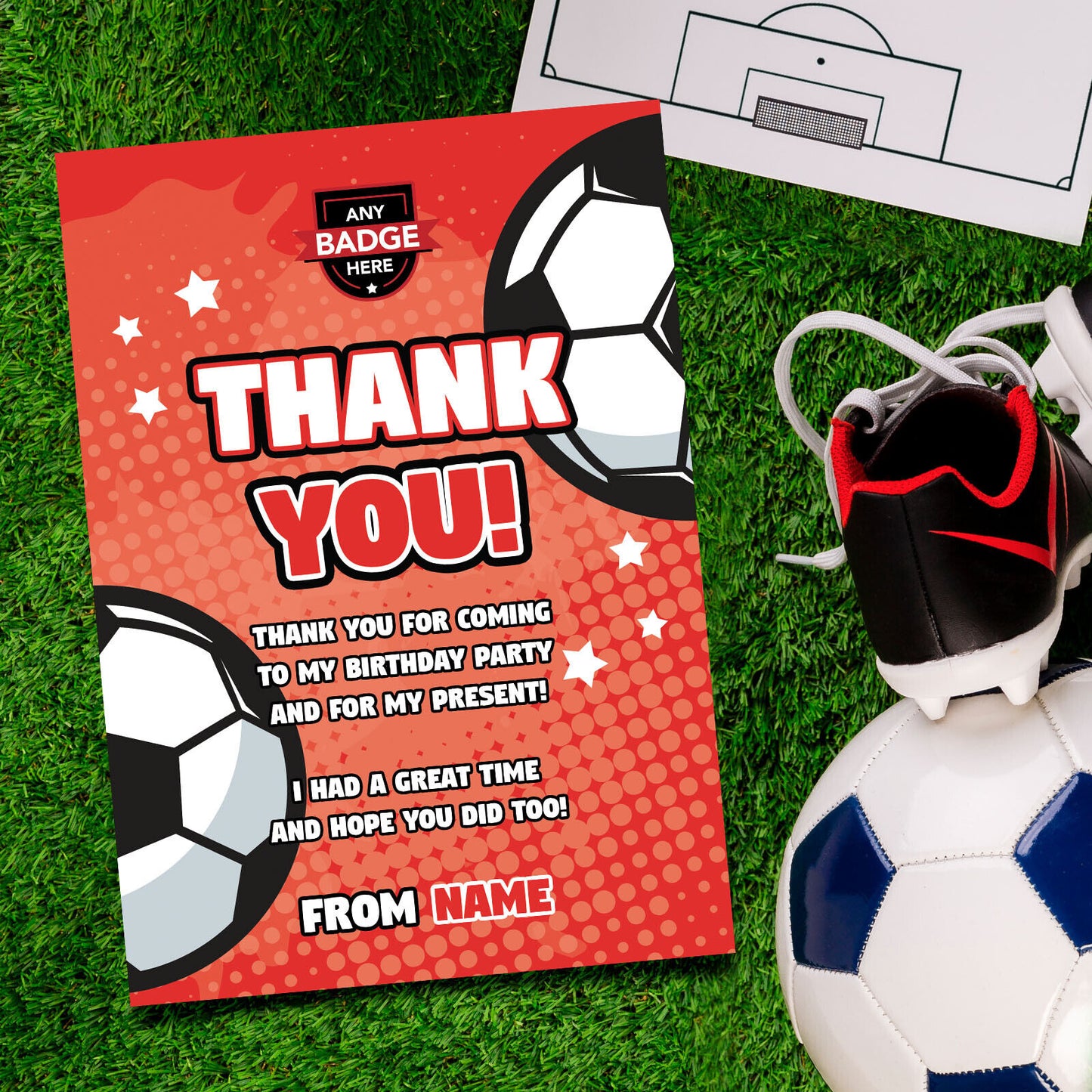 Personalised Red Football Team Style Party Invitations & Thank You Cards