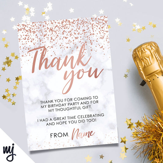 Personalised Party Thank You Cards | Marble Rose Gold Glitter | Any Message!