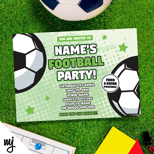 Personalised Football Soccer Sports Birthday Party Invitations & Thank You Cards