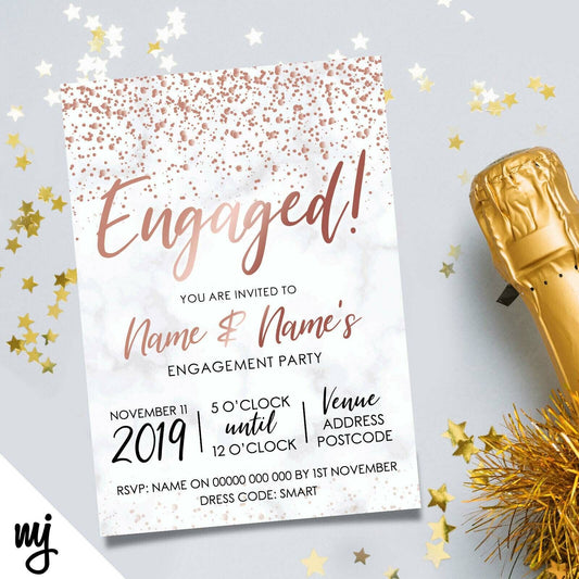 Personalised 'engaged' Engagement Party Invitations | Rose Gold Marble