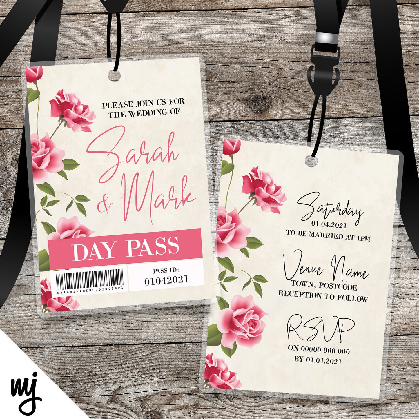 Wedding Vip Passes & Lanyards | Pink Flowers