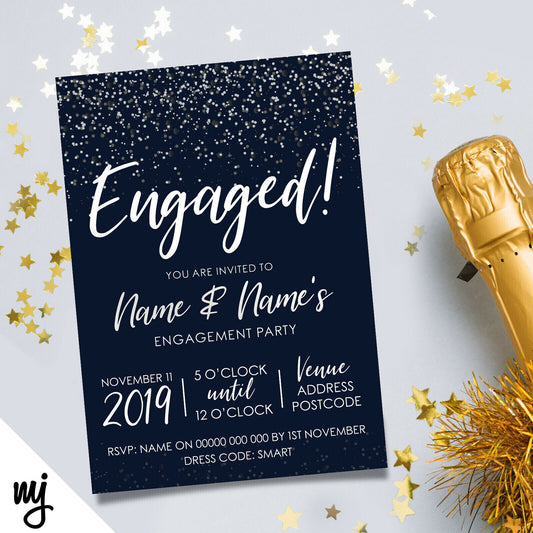 Personalised 'engaged' Engagement Party Invitations | Navy & White