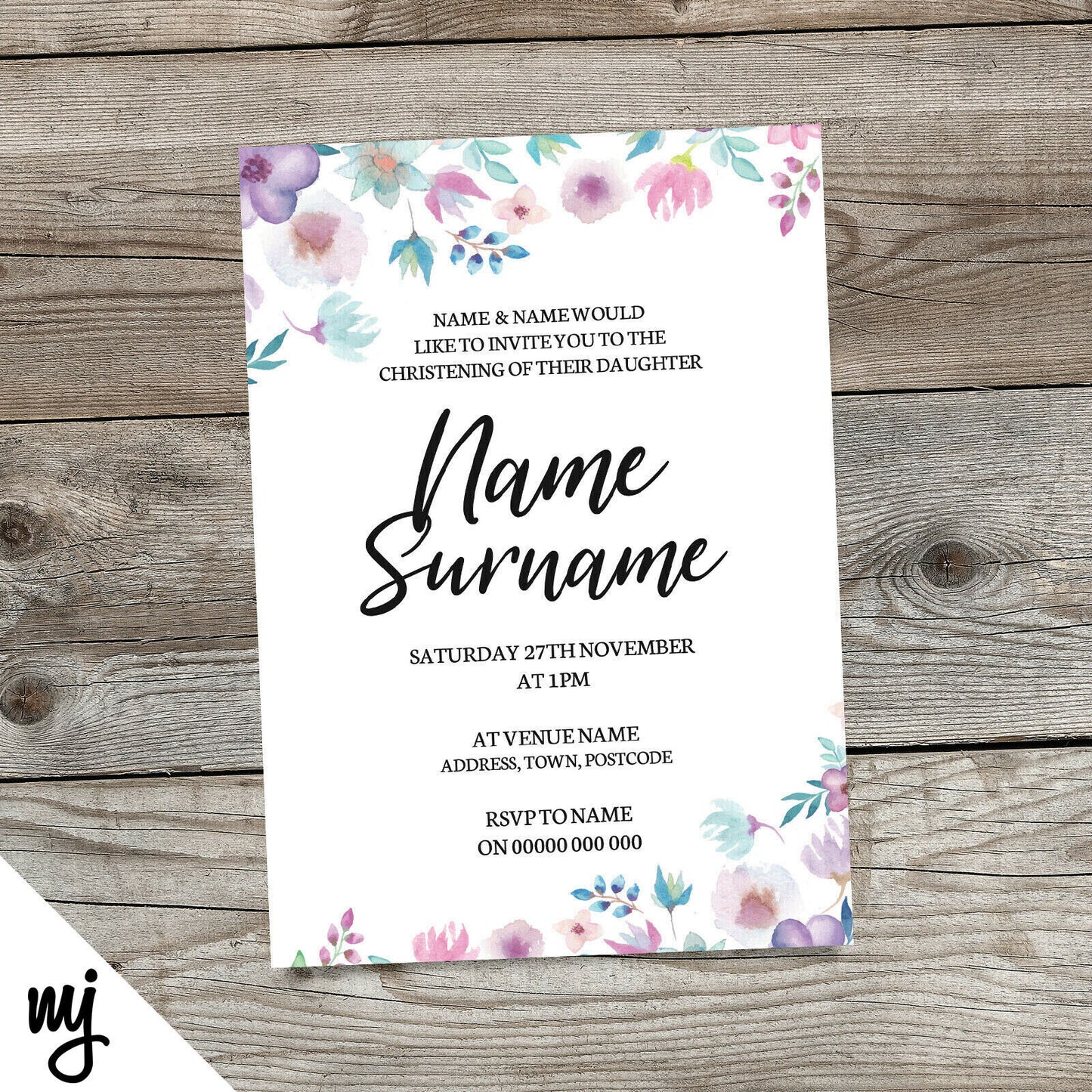 Floral Christening Invitations