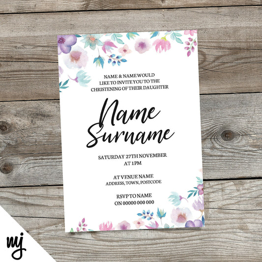 Floral Christening Invitations