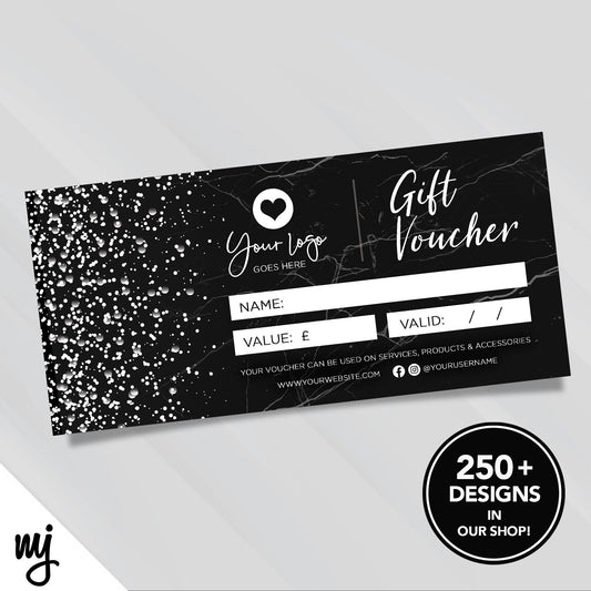 CUSTOM PRINTED BUSINESS GIFT VOUCHERS | BLACK MARBLE WHITE MODERN GENERIC