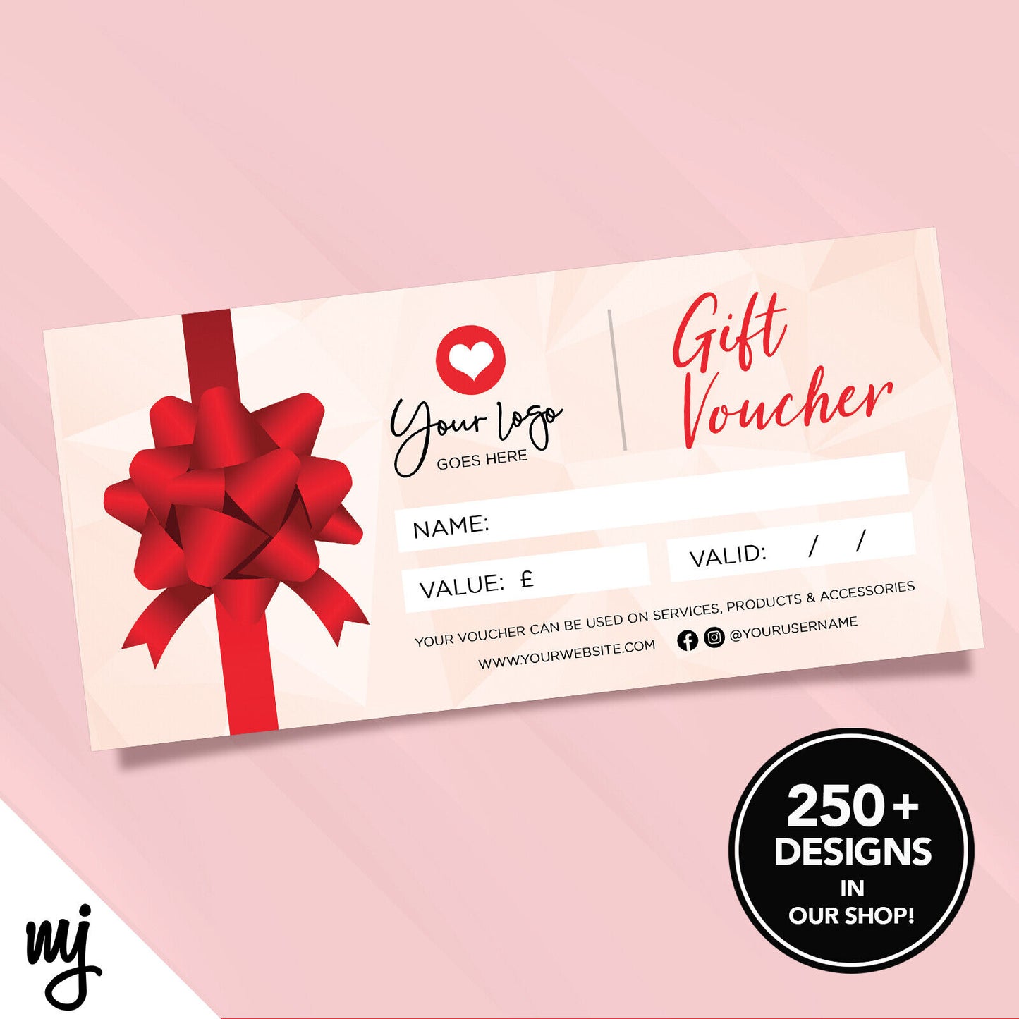 Custom Printed Business Gift Vouchers | Red Glitter Generic Bow Present 01