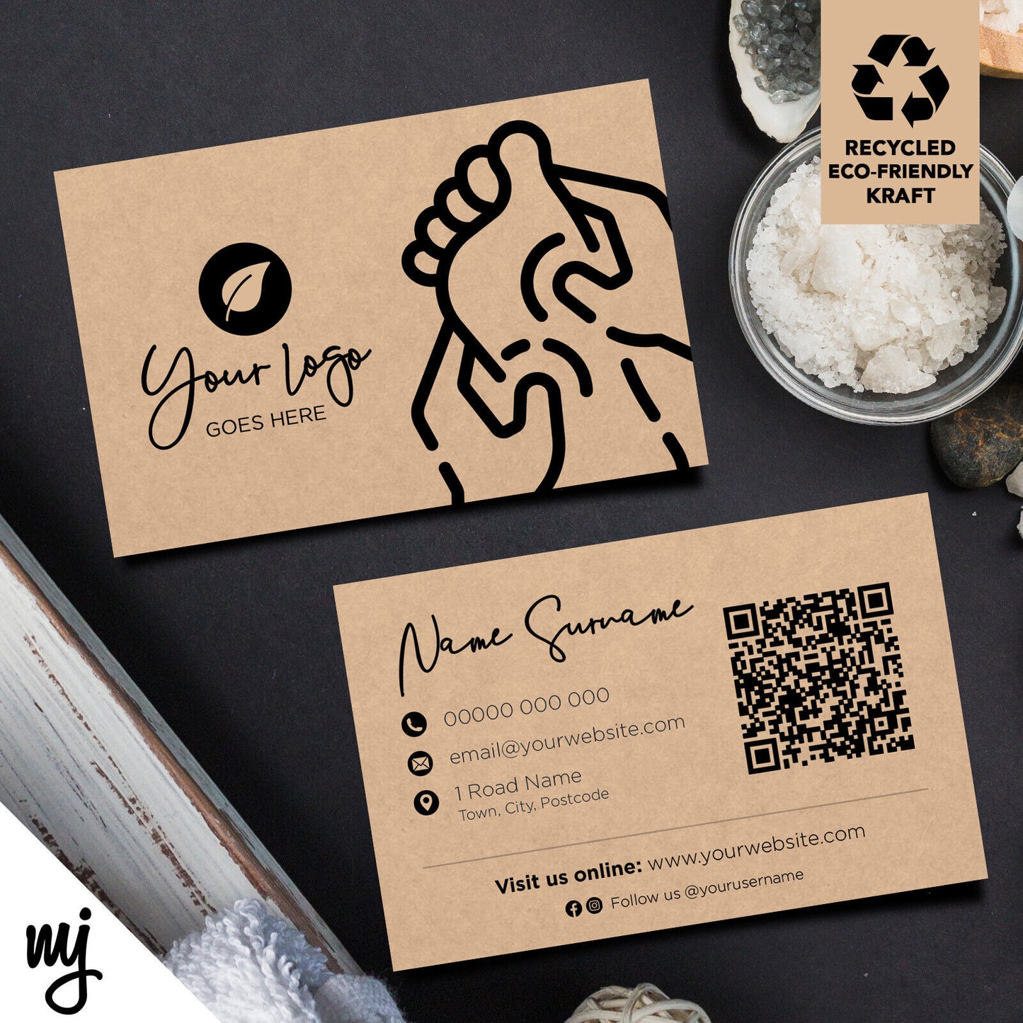 Kraft Business Cards Eco Recyclable | Massage Masseur Beauty Therapist Health 04