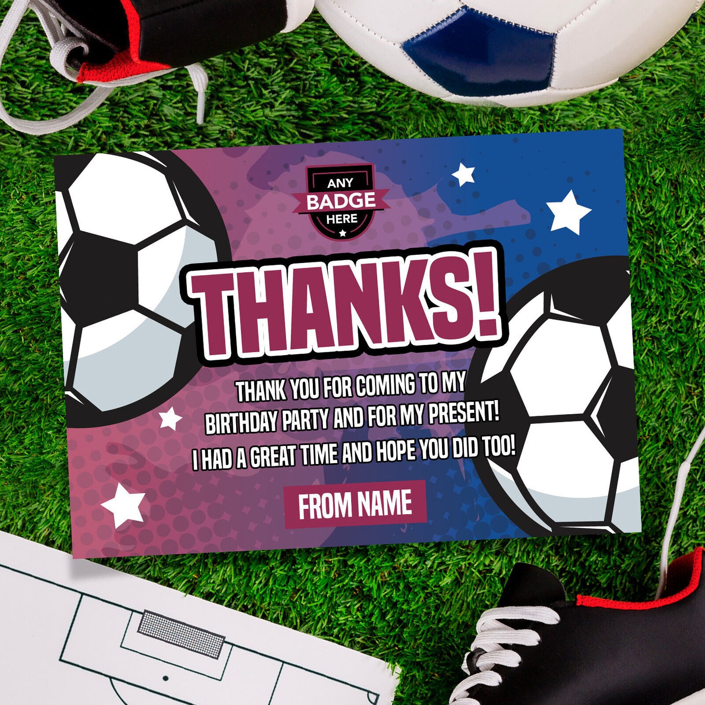 Personalised Maroon & Blue Football Shirt Style Invitations | Any Colours!