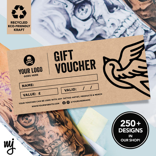 Custom Recyclable Kraft Gift Vouchers | Tattoo Artist Shop Studio Ink Tat 01