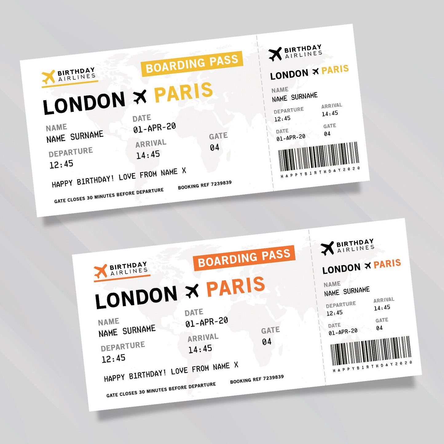 Personalised Mock Plane Ticket Gift