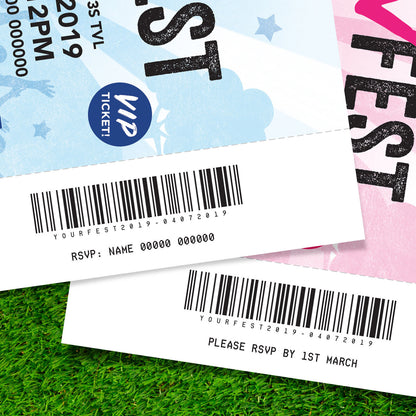 Personalised Festival Vip Ticket Style Birthday Party Invitations | Kids/adults!