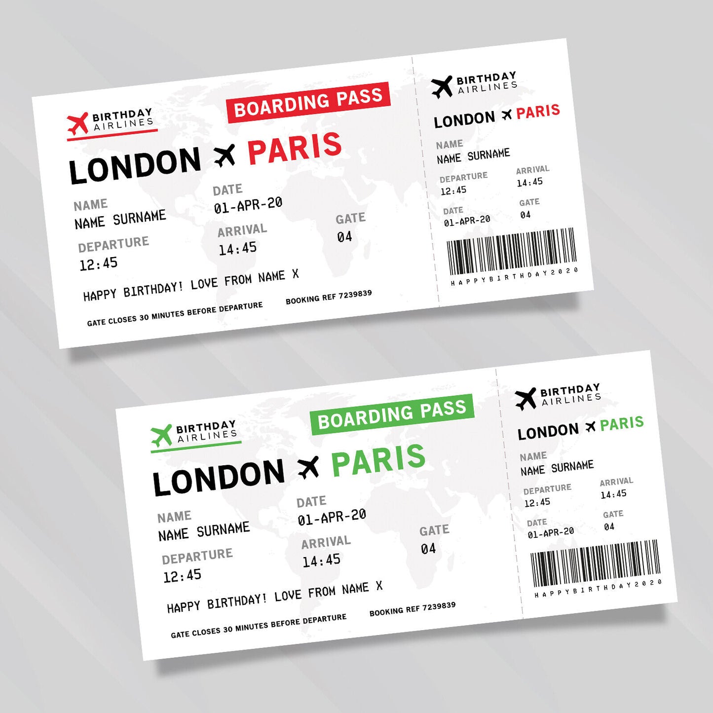 Personalised Mock Plane Ticket Gift