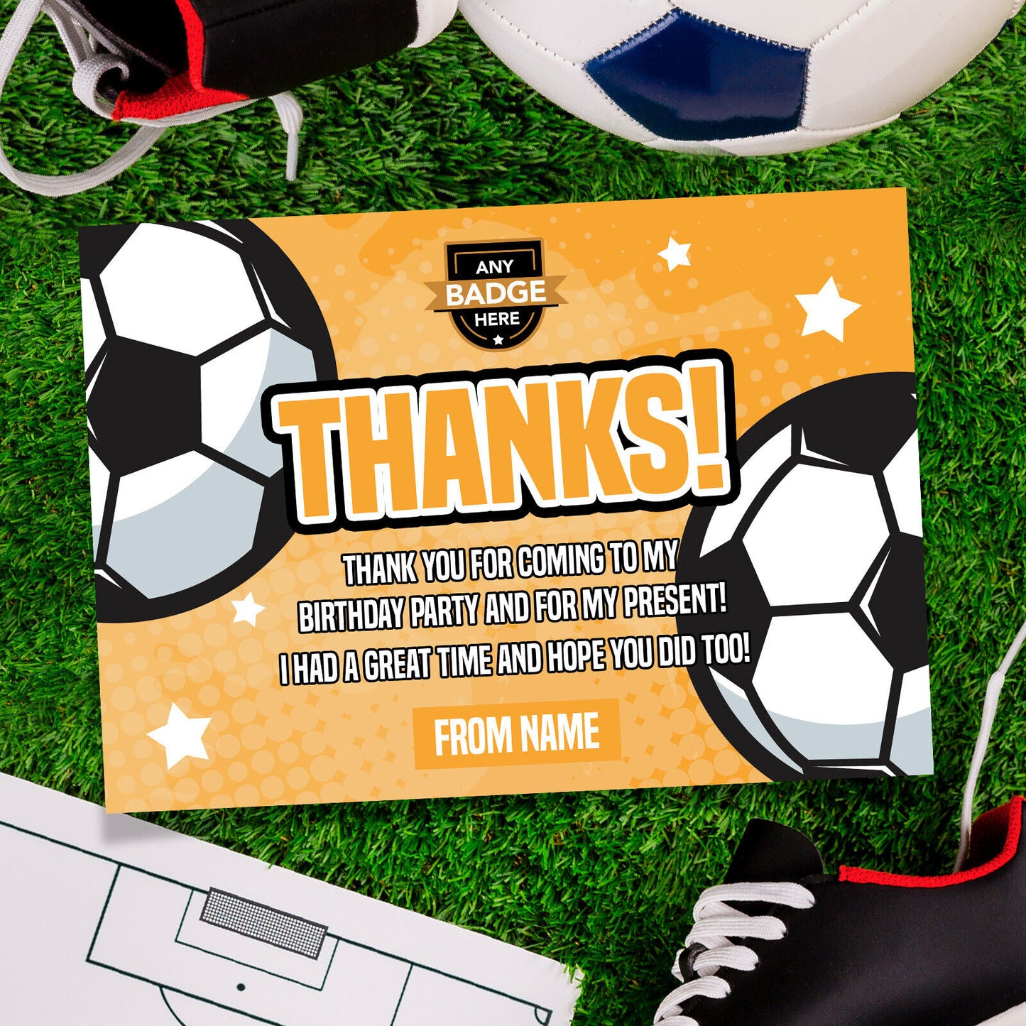 Personalised Orange Football Ticket Style Invitations | Kids/adults