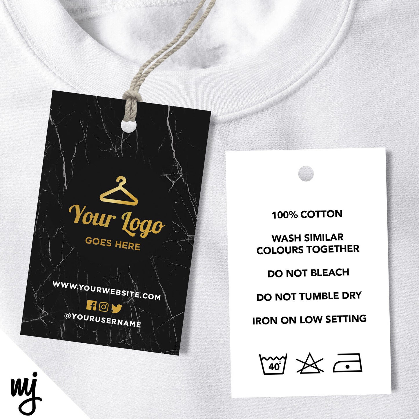 Custom Clothing Swing Tags Cards Printing | Black Marble Gold Modern Style