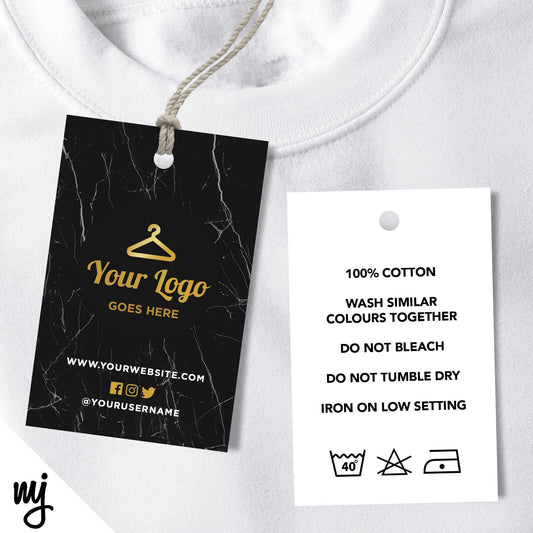 Custom Clothing Swing Tags Cards Printing | Black Marble Gold Modern Style